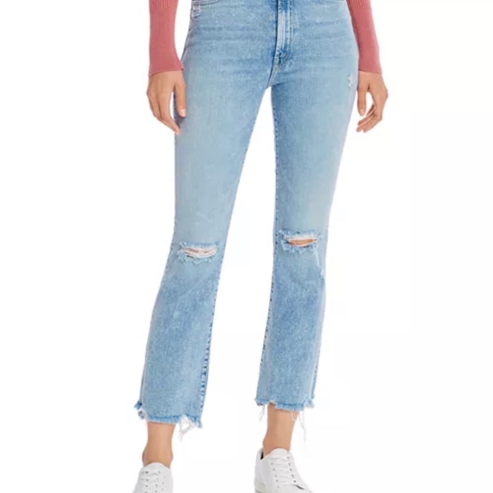 MOTHER Light-Blue Distressed Ankle Crop Jeans